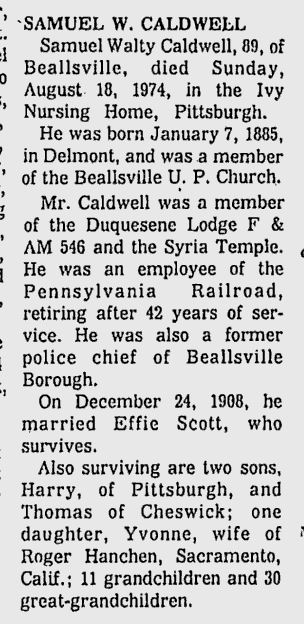 Samuel Welty Caldwell obit